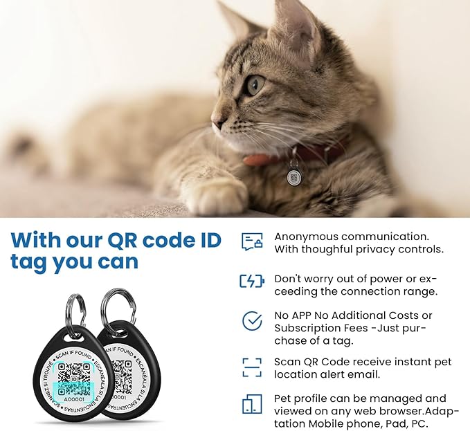 Cat Tags Personalized Small, QR Code Cat Name Tags for Kitten Collar, Scan Location Alerts, Black S