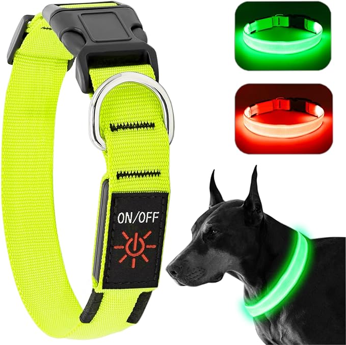 Led Dog Collar - Adjustable, Rechargeable, Waterproof, Glows in Dark for Medium Large Dogs
