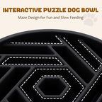 WHIPPY Slow Feeder Dog Bowl, Puzzle Maze Design to Slow Down Eating, 3-Cup Capacity, Anti-Gulping Food Bowl for Medium & Large Dogs,Black