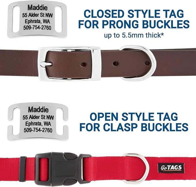 GoTags Slide-On Pet ID Tags, Personalized Dog and Cat Collar Tags, Silent, No Noise Tags Made of Stainless Steel, Custom Engraved