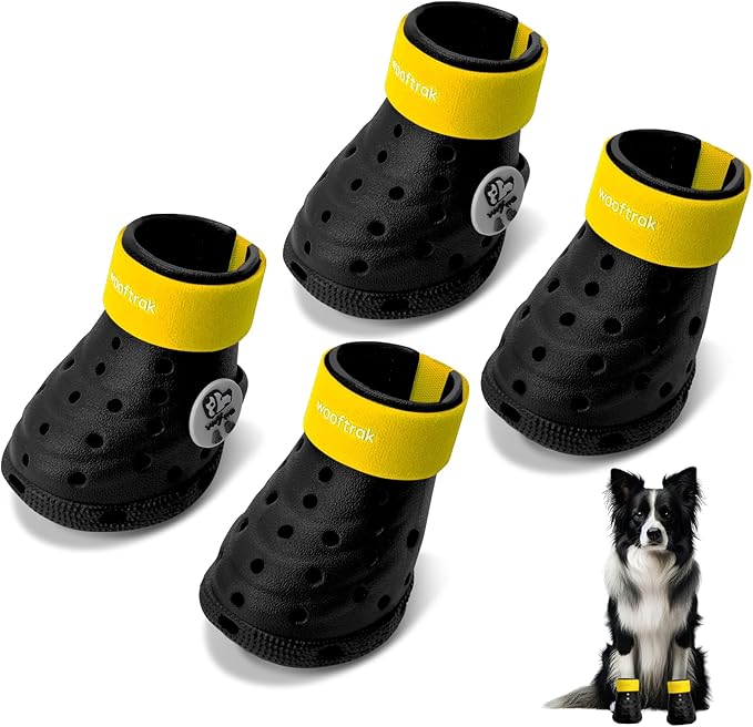 Dog Shoes Breathable Dog Shoe for Hot Pavement, Dog Booties and Paw Protectors, Non-Slip Waterproof Dog Sandals Boots (Black+Yellow, S: (2.3’’x1.8'')(L*W))