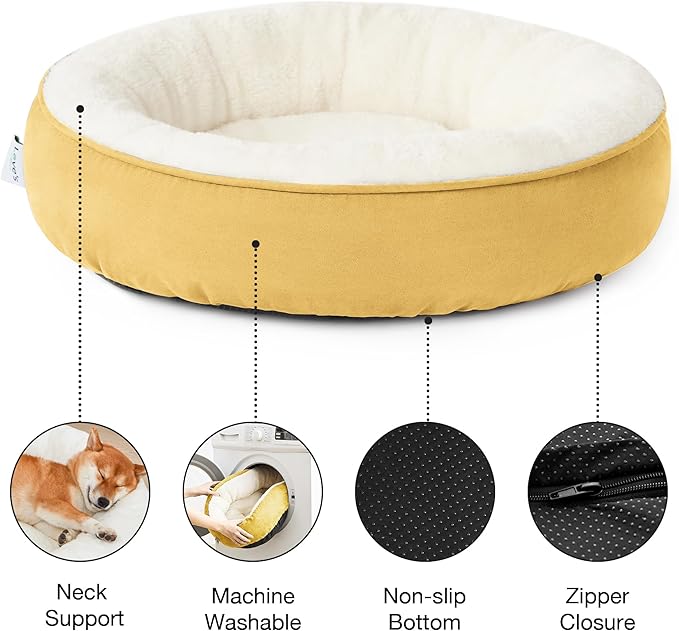 Love's cabin Round Donut Cat and Dog Cushion Bed, 25in Pet Bed for Small or Medium Dogs, Anti-Slip & Water-Resistant Bottom, Soft Durable Fabric Pet Beds, Washable Calming Cat & Dog Bed Yellow