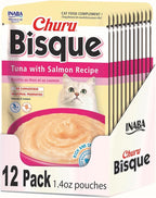 INABA Churu Bisque for Cats, Creamy Lickable Purée Side Dish with Vitamin E, 1.4 Ounces per Pouch, 12 Pouches, Tuna with Salmon Recipe