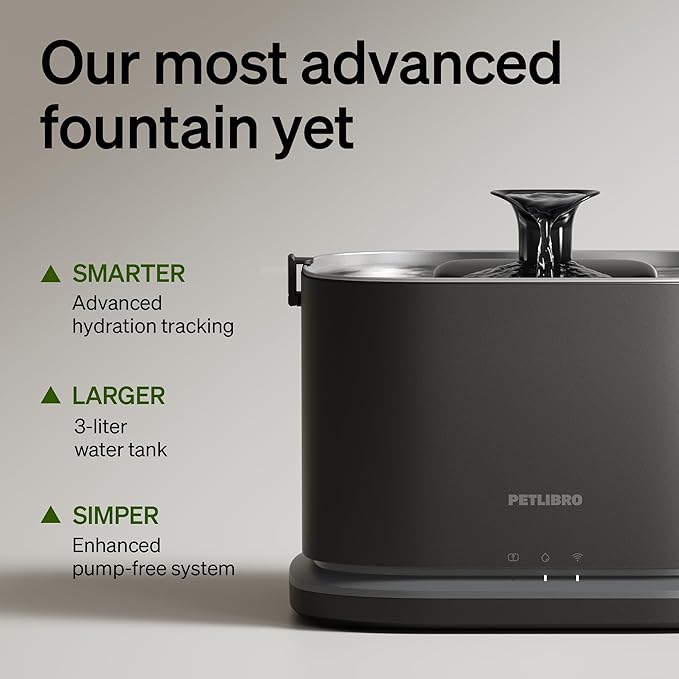 PETLIBRO Upgrade Cat Water Fountain + 4 Packs Genuine Cat Fountain Filter Replacement, Dockstream 2 Smart App Monitoring 5G WiFi Auto Cat Fountain Stainless Steel Tray for Drinking, 3L/101oz