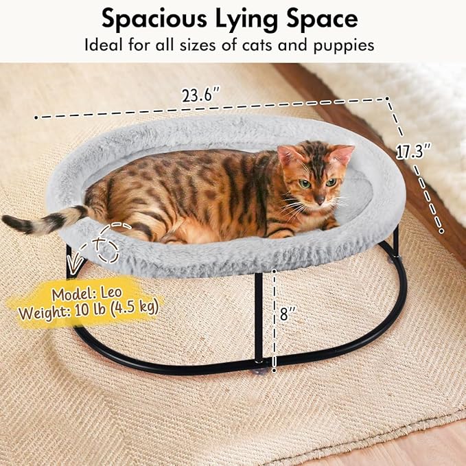 Elevated Cat Hammock Bed for Indoor Cats, Fluffy Warm Cuddle Cat Bed with Detachable Pad Bed Cover, Portable Pet Bed Raised Cuddler for Sleeping Kittens, Small Dog, Oval Cat Hammock Grey