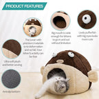 Cat Beds for Indoor Cats - Cat Bed Cave with Removable Washable Cushioned Pillow, Soft Plush Premium Cotton No Deformation Pet Bed, Lively Pufferfish Cat House Design, Brown, Multiple Sizes(S)