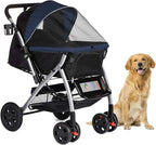 HPZ Pet Rover Premium Heavy Duty Dog/Cat/Pet Stroller Travel Carriage With Convertible Compartment/Zipperless Entry/Reversible Handle/Pump-Free Rubber Tires for Small, Medium, Large Pets-Midnight Blue
