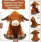 Squeaky Dog Toys, Highland Cow Stuff Dog Push Toys Interactive Puppy Toys with to Keep Them Busy,Highland Cow Decor Gifts