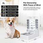 Sfozstra Automatic Dog Water Dispenser: 8L Large Gravity White Waterer with Stainless Steel Bowl - 100% BPA-Free - Suitable for Pet Owners Garden/Apartment
