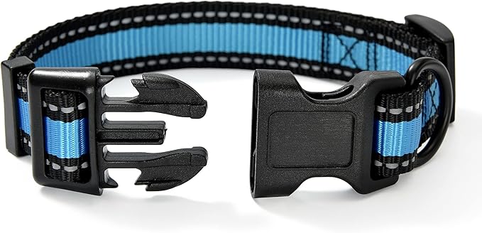 Mile High Life Dog Collar | Nylon Reflective Dog Collars | Light Weight Puppy Collars | Blue Dog Collars for Medium Dogs (Blue, Medium)