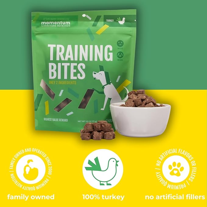 Momentum Carnivore Nutrition Freeze-Dried Turkey Training Bites – Two Ingredients-Turkey Gizzards and Hearts, All-Natural Dog Treats –Made in USA – Perfect for Training & Rewards- 2.5 oz Bag