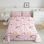 Erosebridal Pink Cat Bedding Set Twin Kawaii Animal Comforter Set, Cute Hearts Reversible Duvet Insert White Kitten Paws Quilt Set, Cartoon Animal Pet Bedding Comforters & Sets Geometry Triangle Decor