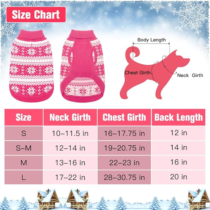 KOOLTAIL Cable Knit Dog Sweater Turtleneck, Cold Weather Pullover Classic Knitwear, Snowflake Pattern Thick Warm Winter Pet Clothes,Dog Christmas Sweater for Small Medium Large Dogs,Pink XL
