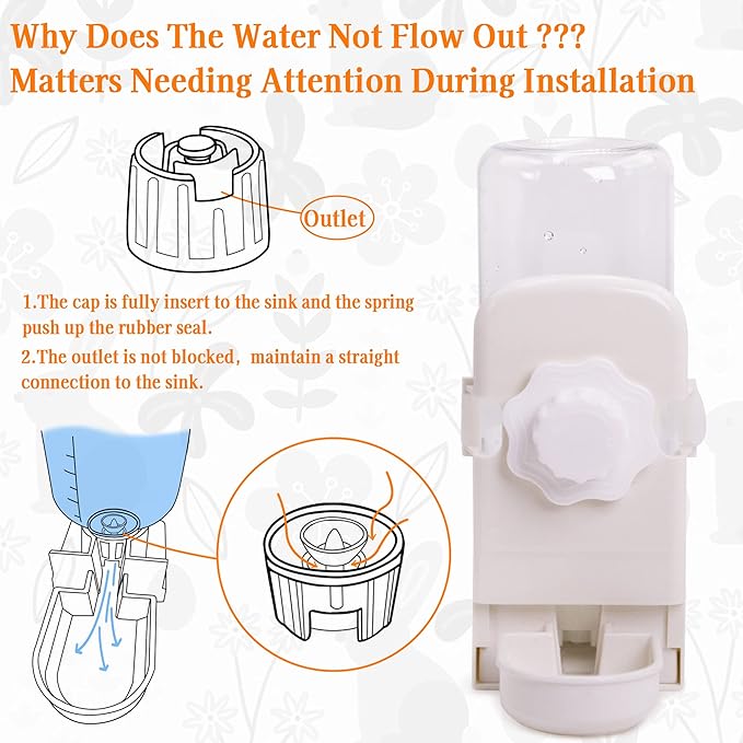 Rabbit Water Bottle Suspension Water Dispenser for Mini Pet Bunny Guinea Pig Chinchilla, 500ml Automatic Water Bottle by Gravity Flow Supply, Prevent Overflow, BPA Free (White)