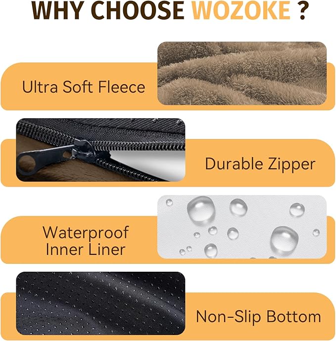 Orthopedic Waterproof Large Dog Bed: Memory Foam Washable Dog Bed with Bolsters - XXL Orthopedic Removable Cover for Medium Large Sized Pet - Non-Slip Bottom - Coffee