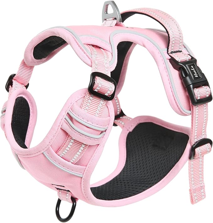 HEELE Dog Harness, No Pull Adjustable Padded Reflective Harness for Small Medium Large Dogs with Handle for Walking Training, Pink, L