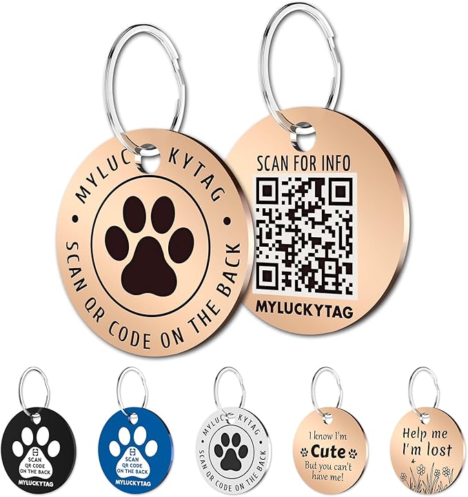 Myluckytag QR Code Stainless Steel Personalized Dog ID Tag - Engraved, Durable, Online Pet Profile, Location Alert Email