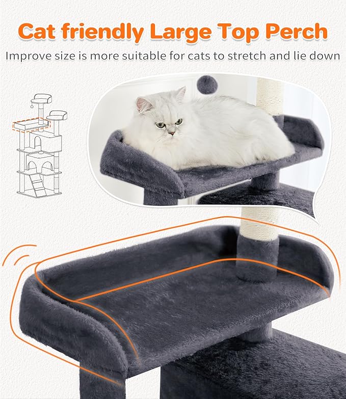 Made4Pets Cat Tree 54in Cat Tower for Indoor Cats Kitten Tree Multi-Level Cat Tree with 2 Condo Furniture Activity Center with Scratching Posts Funny Toys Kittens Pet Play House, Dark Grey
