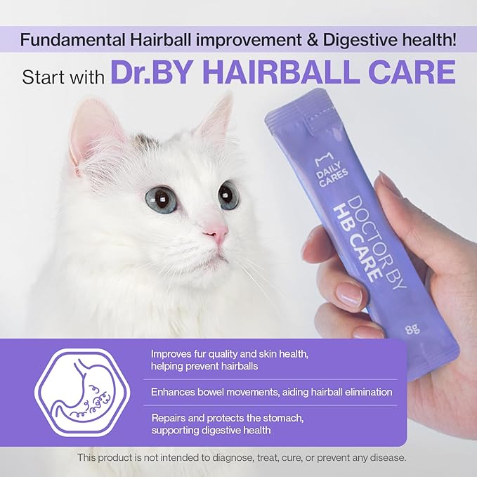 Dr.by HB Care Cat Hairball Supplement-Hairball Treatment for Cats Furball Control Relief Remedy & Digestive Support with Omega-3, Chitosan-30 lickable Formula Individuallly Packaged (1Pack, 30 Count)