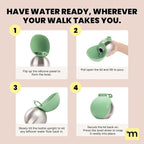 Malsipree 2-in-1 Portable Dog Water Bottle & Bowl for Small Dogs - Leak Proof & Insulating - Travel Water Dispenser - Stainless Steel Bottle & Silicone Bowl - Walking & Hiking (10 fl oz, Sage)