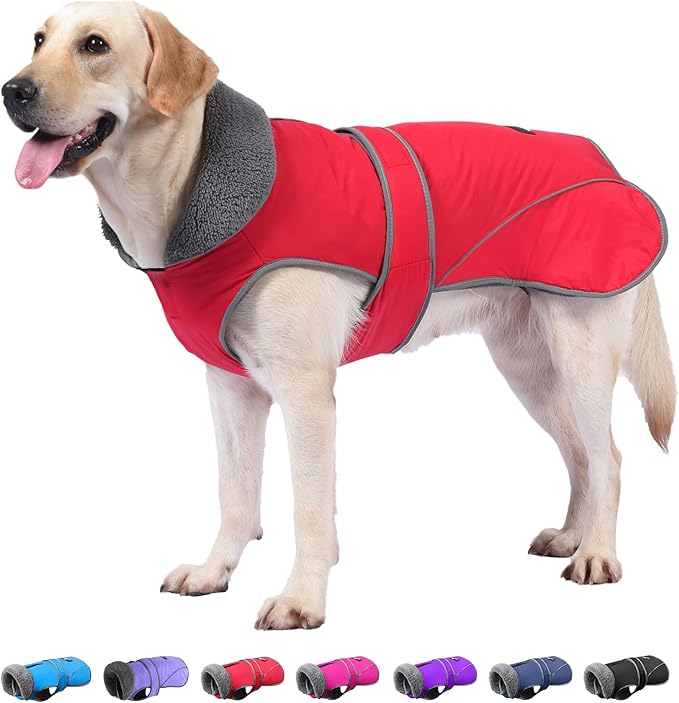 Dogcheer Dog Coat, Christmas Dog Jacket Waterproof Puppy Winter Coat for Cold Weather, Reflective Pet Snow Jacket Warm Turtleneck Fleece Sweater for Small Medium Large Dogs - Red, M