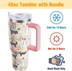 Husky Gifts for Women Dog Lovers 40 oz Floral Husky Tumblers with Handle and Straw, Stainless Steel Vacuum Insulated Travel Coffee Mug Cup Water Bottle