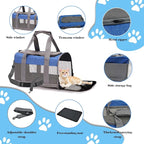 Soft Sided Pet Carrier for Cat,Airline Approved Cat Carriers Collapsible Portable Kitten Travel Crate Breathable Ventilated Grey Blue Puppy Carrying Bag Under to 12 Lb
