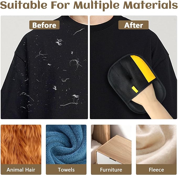 2 Pack Pet Hair Removal Gloves, Reusable Electrostatic Pet Hair Remover, Newly Upgraded Efficient Lint Remover Tool for Dog & Cat Hairfor Couch, Furniture, Car Seat, Carpet, Clothing