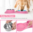 Slow Feeder Dog Bowls 3 in 1 Stainless Steel Dog Food and Water Bowls with Non-Spill Non-Skid Silicone Mat to Slow Down Eating for Large Medium Small Breed Size Dogs and Cats