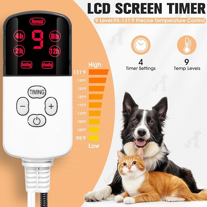 Pet Heating Pad, Upgraded Dog Cat Heating Pad, Outdoor & Indoor Heating Pad for Cats, Waterproof Self Dog Heating Pad with 9 Adjustable Temperature, Electric Pet Heating Pads for Cats and Dogs