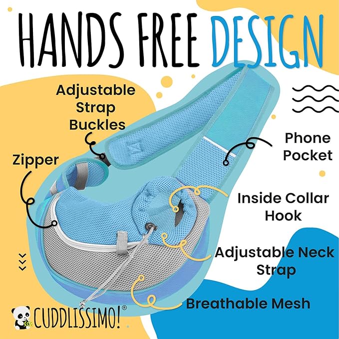 Pet Sling Carrier - Soft Front-Chest Carrying Bag for Small Pets (Ideal for Dogs & Cats 6–10 lbs) - Carefully Sized for Yorkshire Terrier, Maltese, Toy Poodle, Papillon - (Blue-L)