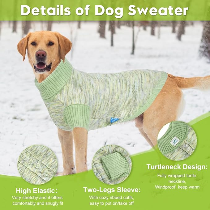 Pet Clothing,Turtleneck Dog Sweater,Sweaters for Dogs Boys and Girls,Pullover Dog Sweaters,Pet Knitted Clothes,Fit for Different Kinds Dogs,for Spring,Autumn and Winter(Green XS)