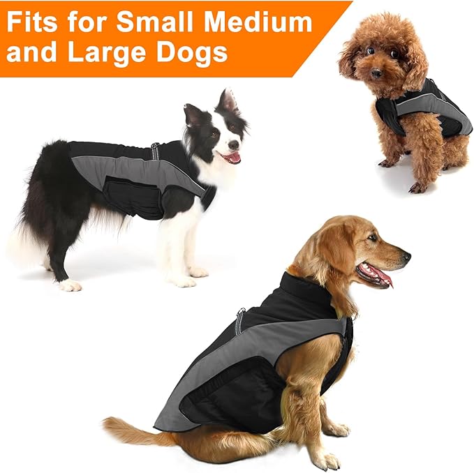 Warm Dog Winter Coat, Gimilife Dog Cold Weather Coats Waterproof Apparel Clothes Pet Jacket Padded Vest Outfit for Small Medium Large Dogs (Gray, XS (4-7 LB | 10.23" Neck Girth))