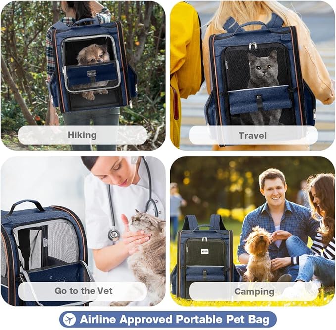 Lekebobor Extra Large Cat Backpack Carrier Expandable Pet Carrier Backpack for Small Dogs Medium Cats Fit Up to 18 Lbs, Dog Backpack Carrier, Foldable Puppy Backpack Carrier for Travel, Hiking,Blue