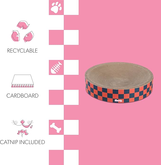 CSR1010D Nelson 20.13" Modern Cardboard Round Bowl Cat Scratcher with Catnip, Berry Cherry