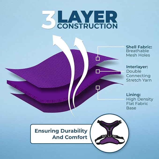 Voyager Escape-Proof Step-in Lock Cat Harness & 5ft Neoprene-Handle Leash Set All-Weather Mesh with Reflective Stitching for Small to Large Cats by Best Pet Supplies, Purple/Black Trim, XS