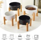 6'' Ceramic Raised Dog Bowl - 30Oz Dog Food & Water Bowl with Elevated Non-Slip Bamboo Stand, Dishwasher & Microwave Safe, Anti Vomiting Heavy Duty Pet Bowl for Small and Medium Dogs, White