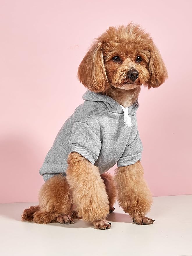 QWINEE Basic Dog Hoodie Sweatshirt Puppy Sweater Warm Cat Costumes Pet Clothes for Chihuahua Puppy Kitten Small Medium Dogs Black and Grey Small