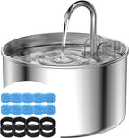 AOOGITF Cat Water Fountain + 8 Filters + 8 Sponges, 304 Stainless Steel Pet Water Fountain, 24 Hours Keep The Water Clean, 74oz Capacity, Ultra-Quiet, No Sputter, Compact, Easy Cleaning