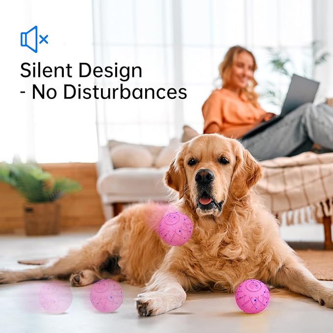 Smart Interactive Dog Toy, Automatic Moving, Bouncing and Stimulation, Silent Foam Material, IP54 Waterproof Rating, Active Rolling,Dog Ball for Medium and Large Dogs,Dog Birthday (Pink)