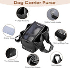 Dog Purse Carrier for Small Dogs, Cats, and Puppies – Soft-Sided Travel Pet Tote Bag with 4 Large Pockets, Foldable, Lightweight, Fits Pets up to 15 lbs, for Travel, Vet, Outings (Black)