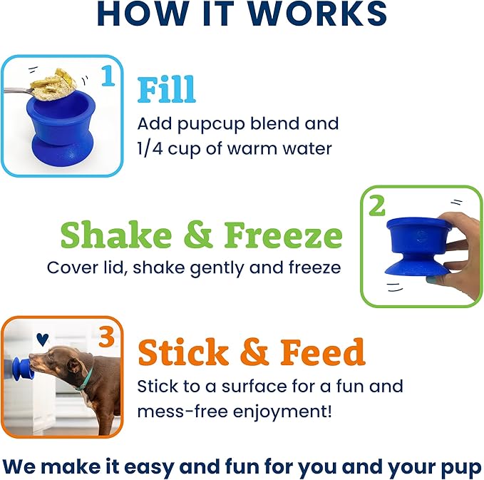 PUPCUP Frozen Dog Toy with Suction Base, Licking Enrichment Toy for Boredom, Fillable and Freezable, Mess-Free and Non-Slip Dog Toy