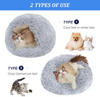 Cat Cave Beds for Indoor Cats, Round Fluffy Calming Cat Bed with Hooded Cover, Donut Calming Cozy Pet Bed for Anxiety Cats and Puppies - Dia 20"