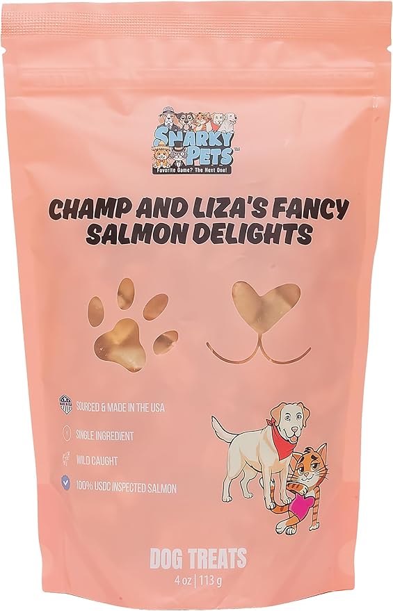 Champ and Liza’s Fancy Salmon Delights – Freeze-Dried Wild-Caught Salmon Treats for Dogs & Cats – USDC-Inspected, Grain-Free, No Preservatives, Omega-3 Rich, Natural Snacks – 4 oz