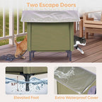 Large Heated Cat House for Outside, Insulated Weatherproof Outdoor Feral Cat House with Timer & Adjustable Temperature Heater Pad, Elevated Pet House with Escape Door for Winter, Barn, Porch