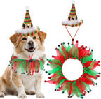 2Pcs Dog Shiny Christmas Hat and Tutu Collar Set, Pet Cats & Small Dogs Christmas Outfit Costume for Xmas Holiday Birthday Party