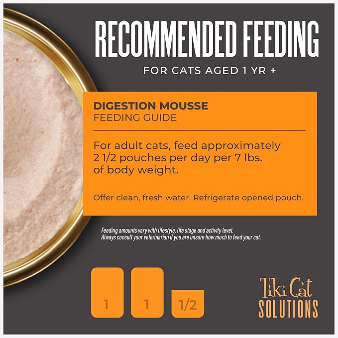 Tiki Cat Solutions Mousse Multipack Wet Cat Food, Digestion, Chicken & Egg, 2.4 oz. Pouch (12 Count)