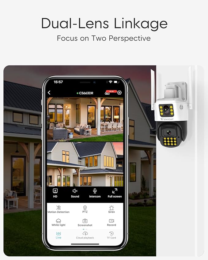 VSTARCAM 3MP+3MP Outdoor Security Camera, 2K Dual Camera, 360° Pan & Tilt, Custom Alarm Sound, Full Color Night Vision, 2-Way Audio, 2.4GHz WiFi, PIR Motion Sensor,Real Time Notifications