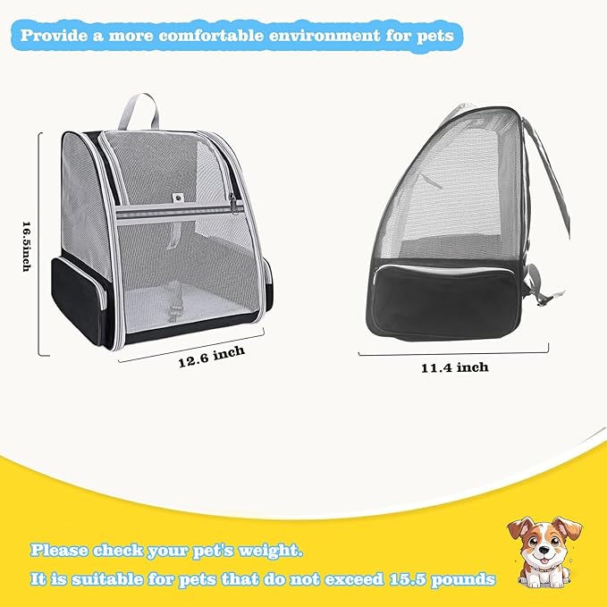 Cat Carrier Backpack, Dog Backpack, Ventilate Pet Cats Puppy Dogs Birds Bunny Backpack for Travel Indoor Outdoor Use(Black)
