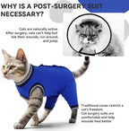 T'CHAQUE Cat Clothes Surgery Recovery Suit for Female Male, Cat Onesie Pet Surgical Pajamas Hind Legs Long Sleeve, Abdominal Wound Skin Diseases, E-Collar Alternative, Spay Recovery Suit, RoyalBlue-S